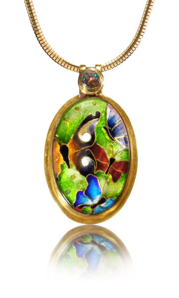 Summer Meadow Butterfly Necklace Enamel Jewelry