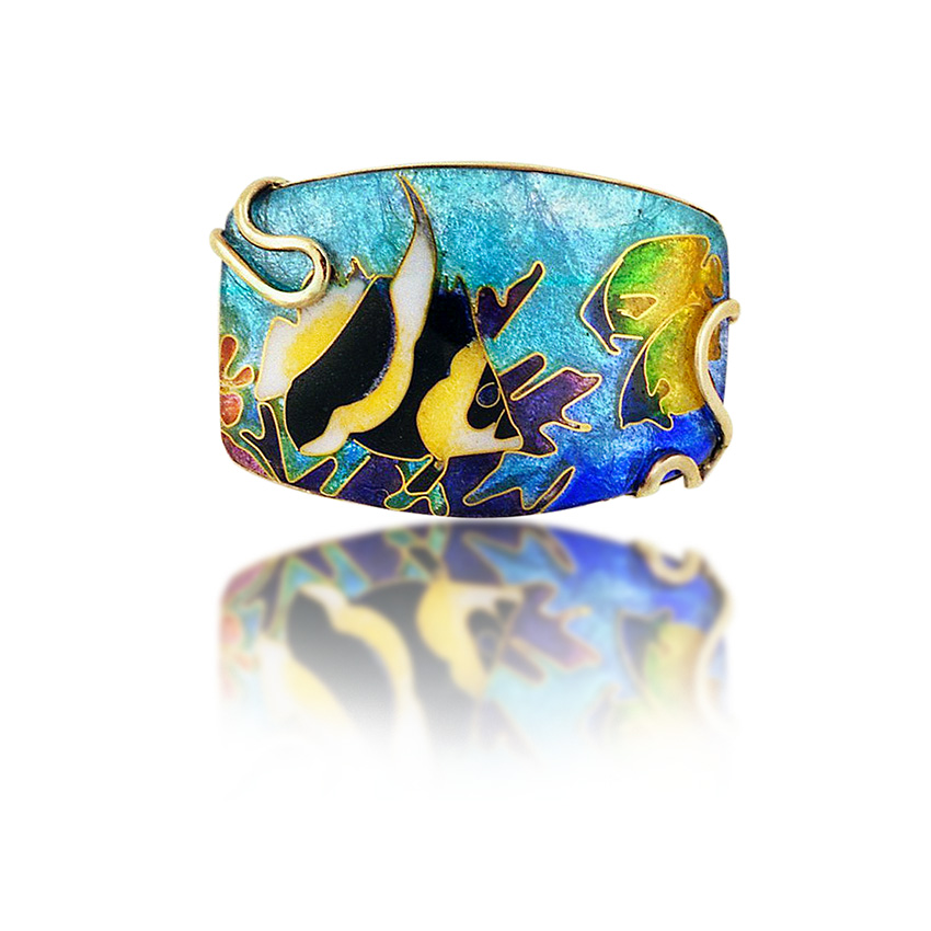 Angelfish Cloisonné 18K Gold Custom Necklace Pendant