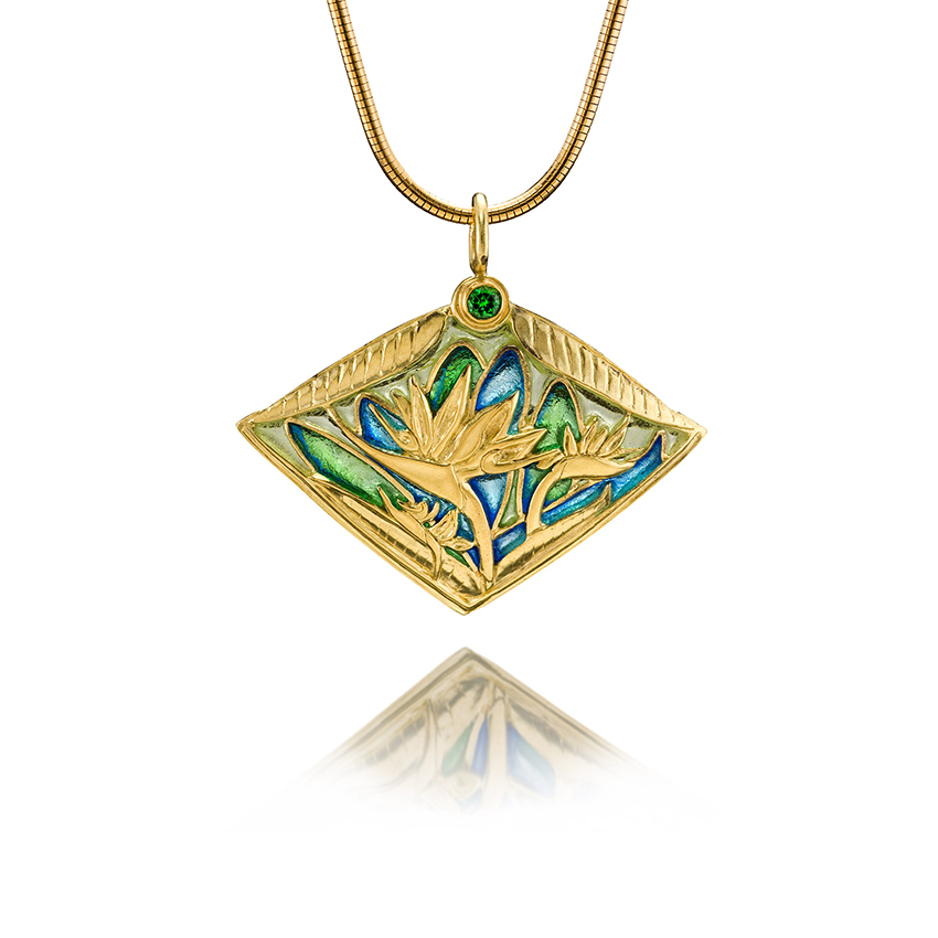 Ethereal Beauty Bird Of Paradise Pliqué a Jour Necklace