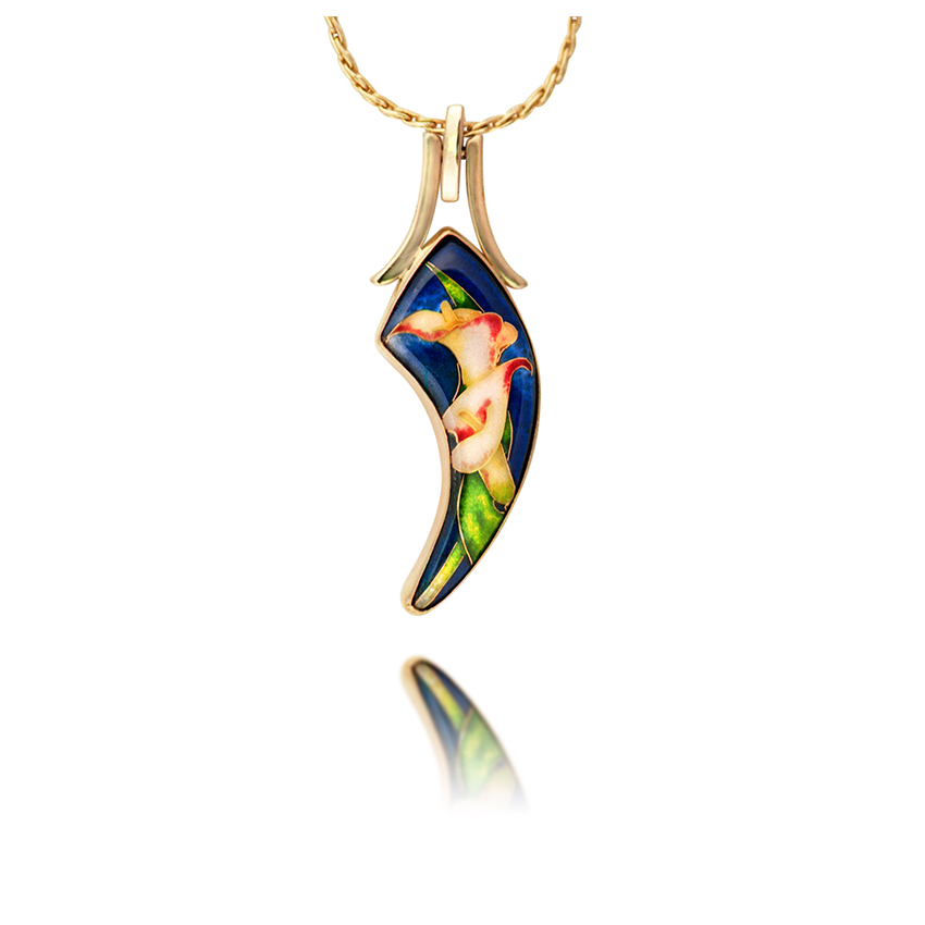 Calla Lilies Cloisonné Necklace-18k Gold Jewelry
