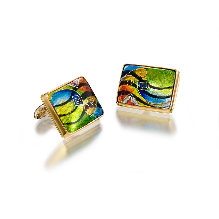 Abstract Art Cloisonné Cufflinks in 18K Gold