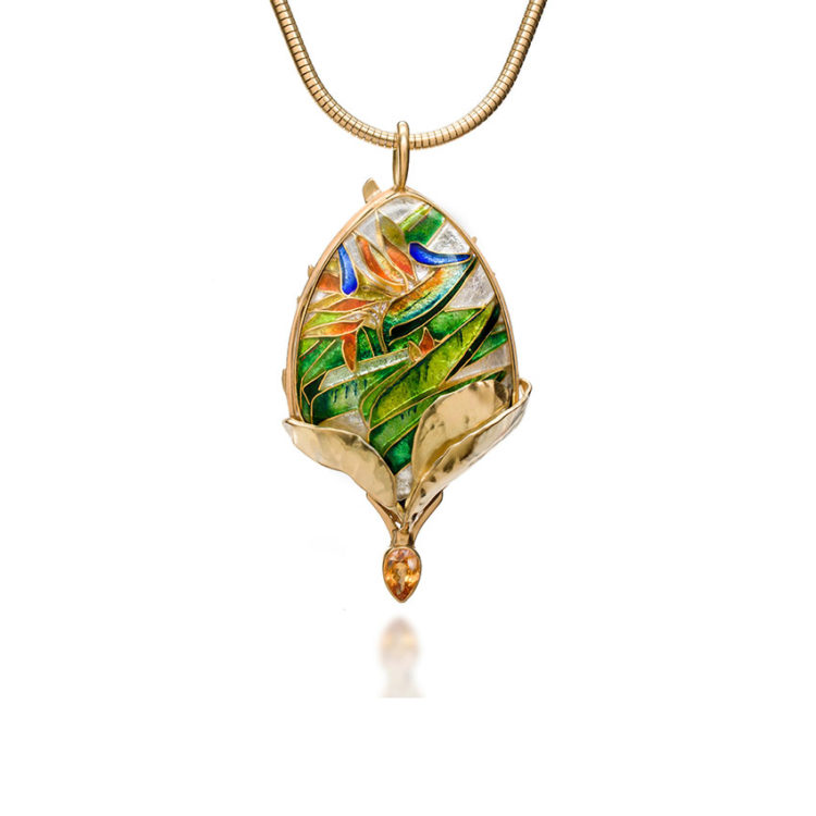 Cloisonné Bird Of Paradise Necklace Pendant