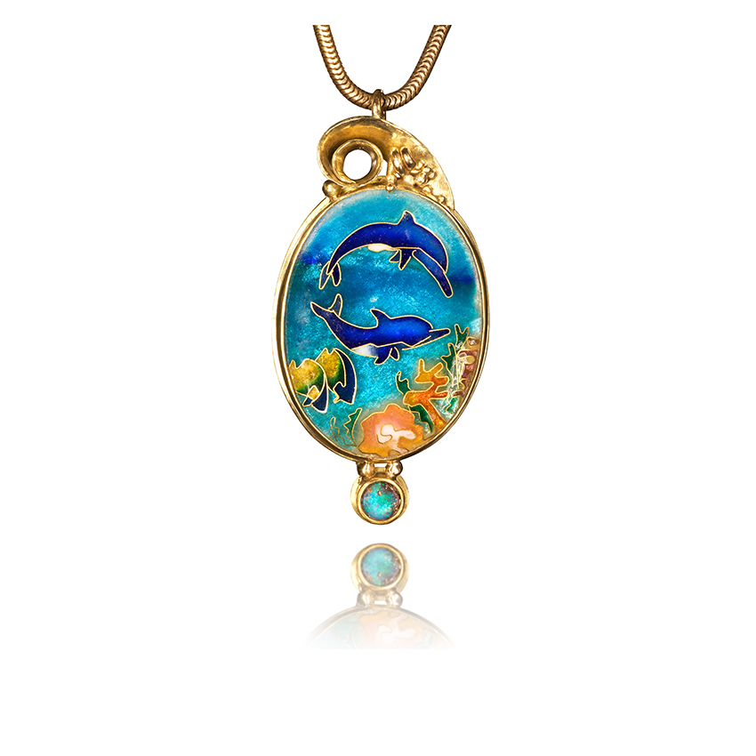 Echo Dolphins Necklace Cloisonné Pendant