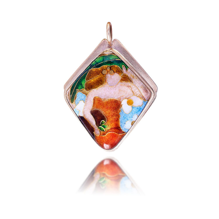 Cloisonné Hawaiian Jewelry 14k Gold Pendant Necklace