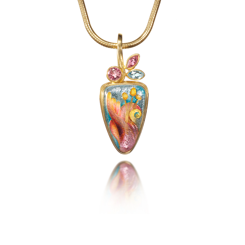 Stargazing Lilium Fine Gold Cloisonné Necklace