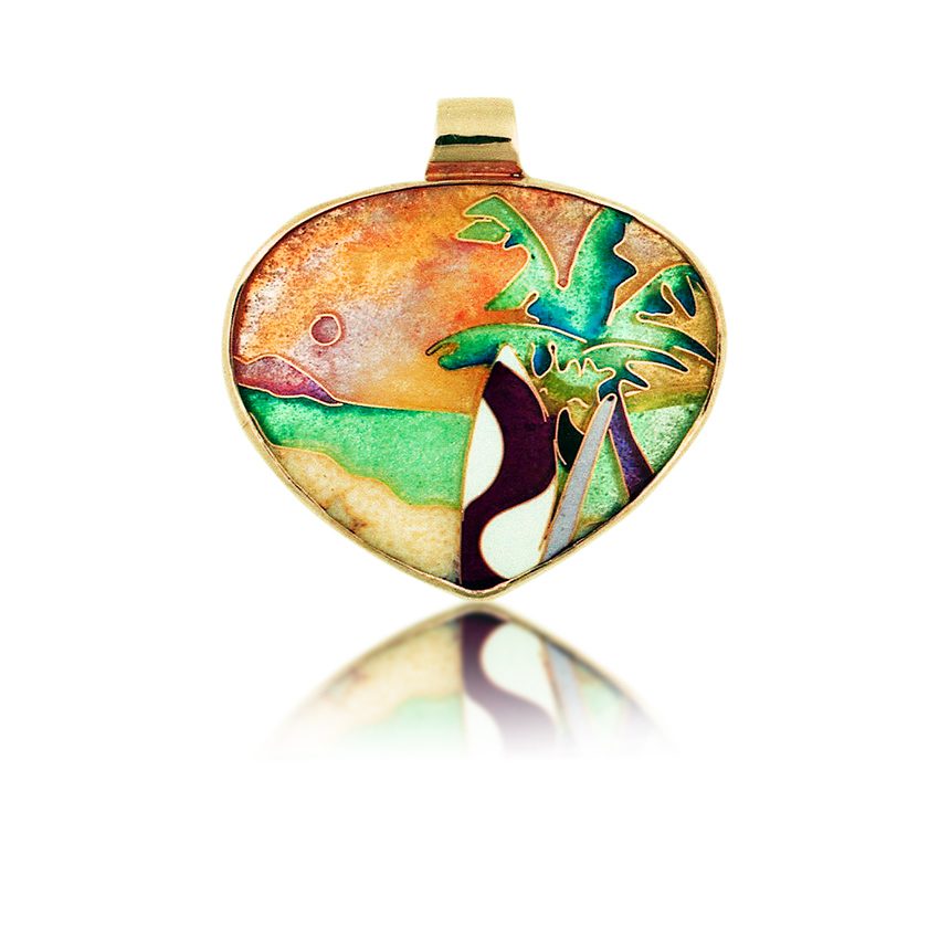 Surfer’s Paradise Cloisonné Pendant Gold Enamel Jewelry