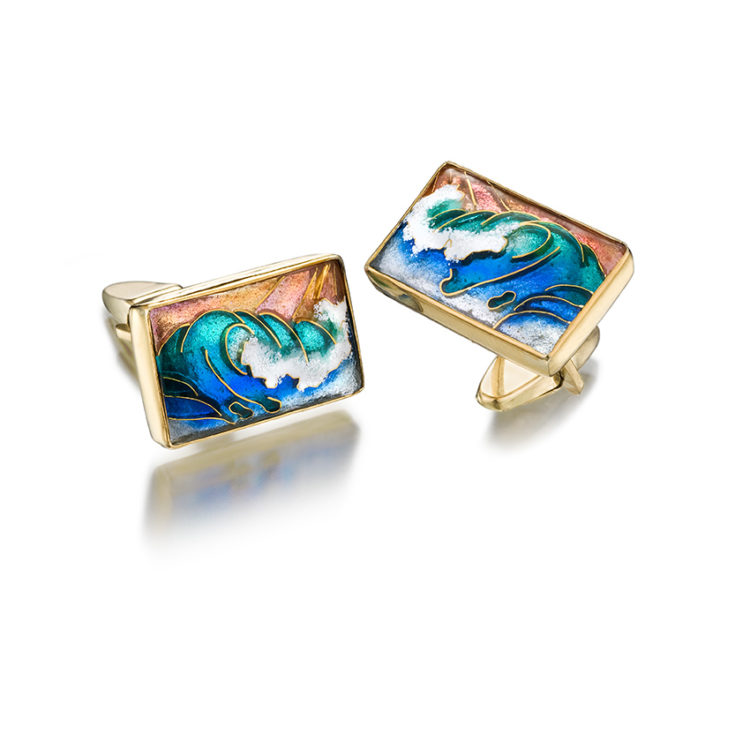 Waves Cloisonné Cufflinks in 18k Gold