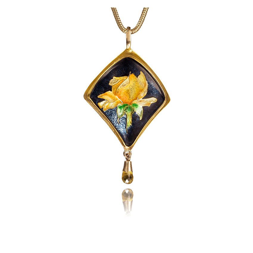 Elegant Beauty Yellow Rose Cloisonné Jewelry 